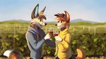 alcohol anthro beverage container cup drinking_glass duo eye_contact female fur glass glass_container glass_cup husband_and_wife looking_at_another male male/female married_couple open_mouth romantic romantic_couple scenery vineyard wine wine_glass multyashka-sweet elly_(waywardmutt) riko_(kilometers) canid canine canis domestic_dog fennec_fox fox hybrid mammal red_fox true_fox 16:9 2020 widescreen