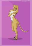 anthro breasts brown_body brown_fur eyes_closed female fur hand_behind_head hand_on_breast nude simple_background solo white_body white_fur neelam_(artist) cougar felid feline mammal 2021 absurd_res hi_res signature