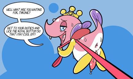 anal_request anthro anus blue_eyes bodily_fluids chibi crown dialogue dominant dominant_male erection genital_fluids genitals headgear leash leash_pull leashed_viewer looking_back male nude offscreen_character oral_request penis pink_body precum presenting presenting_anus requesting rimming_request semi-anthro sex_request solo sweat tailbutt talking_to_viewer text toony not_a_furfag puyo_puyo sega ocean_prince aquatic fish 2020 english_text