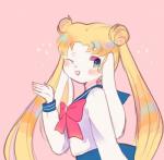 anthro anthrofied blush clothed clothing digital_media_(artwork) female fredek666 fully_clothed hair hi_res lagomorph leporid looking_at_viewer mammal one_eye_closed open_mouth pigtails rabbit sailor_moon_(series) smile solo uniform usagi_tsukino wink