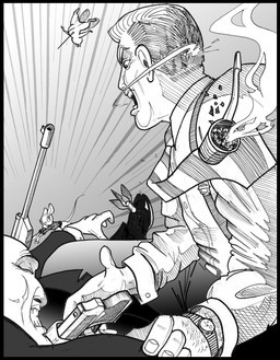 5_fingers abdominal_impalement accessory anthro black_tie_(suit) clenched_teeth clock clothing falling female fingers group gun handgun impalement necktie pistol pistol_holster ranged_weapon rifle smoking_pipe suit teeth trio watch weapon wristwatch chris_fischer chip_'n_dale_rescue_rangers disney chip_(disney) gadget_hackwrench chipmunk ground_squirrel human mammal mouse murid murine rodent sciurid hi_res