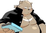 anthro belly big_belly blush box_of_chocolates candy chocolate clothed clothing dessert food kemono male moobs open_clothing open_shirt open_topwear overweight overweight_male shirt simple_background solo topwear white_background sessa bear mammal 2025