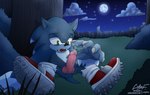 anus blue_body blue_fur bodily_fluids clothed clothing dipstick_hair footwear fur genital_fluids genitals knot knotted_penis male masturbation partially_clothed penis precum shoes codyf0xx sega sonic_the_hedgehog_(series) sonic_unleashed sonic_the_hedgehog sonic_the_werehog eulipotyphlan mammal werecreature wereeulipotyphlan werehog hi_res