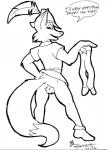 anthro balls bottomless butt clothed clothing dipstick_tail feathers genitals legwear male markings solo tail tail_markings text tights glenn disney robin_hood_(disney) robin_hood canid canine fox mammal red_fox true_fox english_text hi_res monochrome