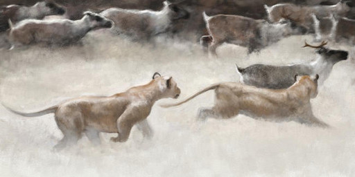 antlers black_markings brown_body brown_fur feral fur group herd horn hunting markings running short_fur tan_body tan_fur white_body white_fur renum63 cave_lion deer felid mammal new_world_deer pantherine prehistoric_species reindeer 2016 artrage_(artwork) digital_media_(artwork) digital_painting_(artwork) painting_(artwork)