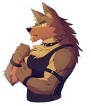 anthro biceps big_muscles biped black_clothing black_collar black_shirt black_tank_top black_topwear brown_body brown_fur clothing collar collar_tag fur green_eyes male muscular muscular_anthro muscular_male pecs shirt solo tank_top topwear yongdasom bongo_(yongdasom) canid canine canis domestic_dog mammal 2024 hi_res