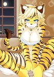 anthro blonde_hair blue_eyes blush breasts female fur hair kemono looking_at_viewer smile solo striped_body stripes megane_inu cyberconnect2 drecom full_bokko_heroes zhang_fei_(full_bokko_heroes) felid mammal pantherine tiger absurd_res hi_res