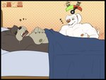 anthro bed black_border border duo eyes_closed fur furniture good_boy grey_body grey_fur laugh male multicolored_body multicolored_fur muscular muscular_male nipples pecs simple_background sleeping sound_effects tail tail_motion tailwag teeth vocalization vowelless vowelless_sound_effect white_body zzz shawd dc_comics dc_league_of_super-pets ace_the_bat-hound krypto canid canine canis domestic_dog mammal 4:3 hi_res