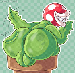 abstract_background anthro anus backsack balls big_balls big_butt butt butt_slap checkered checkered_background eyeless genitals glistening glistening_anus glistening_balls glistening_body glistening_butt glistening_genitalia green_anus green_body green_spots grin grinning_at_viewer huge_butt leaf leaf_arms lips male motion_lines multicolored_body non-mammal_balls pattern_background perineum plant plant_pot potted_plant pottery presenting presenting_anus presenting_balls presenting_hindquarters rear_view scrotum_flap sharp_teeth simple_background slap slapping_self smile smiling_at_viewer solo spots spotted_balls spotted_butt spotted_genitalia teasing teasing_viewer teasing_with_butt teeth text thick_thighs white_spots aceekdarzty conditional_dnp mario_bros nintendo elemental_creature flora_fauna piranha_plant 2026 artist_name hi_res