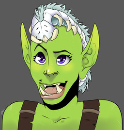 bald carrying_another female feral on_head purple_eyes tusks zug_zug apoxii blizzard_entertainment warcraft arthropod humanoid orc unknown_species worm hi_res