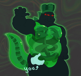 alternate_species angry anthro anthrofied belly belly_grab black_body bone crown duo furrification green_body hand_on_belly headgear male musclegut muscular nipples overweight overweight_male red_sclera rib_cage skeleton solo solo_focus tail translucent translucent_body white_eyes hienito forsaken_(roblox) roblox 1x1x1x1_(forsaken) lizard reptile scalie absurd_res hi_res nonbinary_(lore)