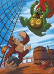 barrel bracelet cape clothing cloud crown crown_only day gold_(metal) gold_bracelet gold_jewelry green_body green_scales group headgear holding_object jewelry male muscular muscular_male necktie open_mouth pecs scales smile fabianleonardo donkey_kong_(series) nintendo diddy_kong donkey_kong_(character) king_k._rool ape crocodilian haplorhine kremling mammal monkey primate reptile scalie 2017 hi_res