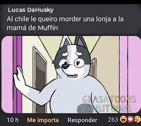 anthro curimeme female fur grey_body grey_fur grey_hair hair male screencap solo text un.fan.de.blueyxd bluey_(series) trixie_heeler australian_cattle_dog canid canine canis cattledog domestic_dog herding_dog mammal pastoral_dog low_res spanish_text traced translated watermark