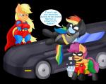 bat_symbol batmobile blonde_hair blue_body blue_feathers blue_fur cleaning clothing costume feathered_wings feathers female feral freckles fur green_eyes group hair horse_tail multicolored_hair multicolored_tail orange_body orange_fur purple_hair rainbow_hair rainbow_tail simple_background tail teeth text transparent_background vector wings young young_feral blackbewhite2k7 batman_(series) dc_comics friendship_is_magic hasbro my_little_pony mythology applejack_(mlp) batman rainbow_dash_(mlp) robin_(dc) scootaloo_(mlp) superman earth_pony equid equine horse mammal mythological_creature mythological_equine pegasus pony alpha_channel crossover digital_media_(artwork) english_text hi_res