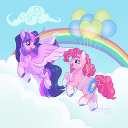 balloon cloud duo female feral freckles horn inflatable rainbow wings pink-sharkz friendship_is_magic hasbro my_little_pony mythology pinkie_pie_(mlp) twilight_sparkle_(mlp) earth_pony equid equine horse mammal mythological_creature mythological_equine pony winged_unicorn 1:1 hi_res