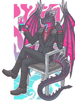 4_horns 5_fingers anthro back_wings black_body black_boots black_bottomwear black_claws black_clothing black_footwear black_jacket black_pants black_scales black_tail black_topwear black_wings blue_body blue_eyes blue_scales boots bottomwear chain chair claws clothed clothed_anthro clothed_male clothing container crossed_legs cup drinking_glass finger_claws fingers footwear furniture glass glass_container glass_cup grey_horn grey_spikes holding_container holding_cup holding_drinking_glass holding_object holding_wine_glass horn horn_jewelry horn_ring jacket jewelry male male_anthro membrane_(anatomy) multi_horn multicolored_body multicolored_scales outline pants pink_body pink_membrane pink_scales pink_wings red_clothing red_shirt red_topwear ring_(jewelry) scales shirt shoes sitting solo spikes spikes_(anatomy) tail topwear two_tone_wings white_outline wine_glass wing_spikes wings snarkysardine dislyte european_mythology lilith_games mythology nyles_(dislyte) dragon mythological_creature mythological_scalie scalie western_dragon 2025 hi_res