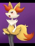 anthro bodily_fluids breasts claws female genital_fluids looking_at_viewer masturbation orange_eyes semi-anthro simple_background solo stick tongue vaginal_fluids wet nirvanilla nintendo pokemon braixen canid canine generation_6_pokemon mammal pokemon_(species)