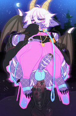 anal anal_penetration anthro balls barbell_piercing bottomwear bulge clothed clothed/nude clothing collar crossdressing duo faceless_character faceless_male femboy finger_in_mouth footwear foreskin genital_piercing genitals high_heels horn jewelry leash male male/male male_penetrated male_penetrating male_penetrating_male microskirt miniskirt moon necklace nipple_barbell nipple_piercing nipples nude outside outside_sex penetration penile penile_penetration penis penis_in_ass penis_piercing penis_size_difference piercing sex shoes skirt star thick_thighs wings wtchynbtchy slightly_damned buwaro_elexion demon absurd_res hi_res