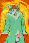 anthro balls biped blue_eyes brown_hair erection foreskin fur genitals green_body green_fur hair humanoid_genitalia humanoid_penis male neck_tuft nude open_mouth penis pink_nose pink_penis pink_tongue short_hair solo tongue tuft eyrich felid mammal 2017 2:3 digital_media_(artwork) hi_res sketch