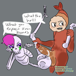 bodily_fluids bone cum cum_on_penis cum_on_vulva duo female genital_fluids genitals hair male male/female penis pink_hair skeleton text upside_down_penis vulva lemonsaregood blushcrunch_studio dandy's_world ribecca_(dandy's_world) shrimpo_(dandy's_world) animal_humanoid aquatic aquatic_humanoid arthropod arthropod_humanoid crustacean crustacean_humanoid humanoid shrimp shrimp_humanoid toon_(dandy's_world) undead 1:1 english_text hi_res