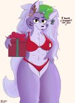 anthro bikini clothing female gift holidays mistletoe plant reindeer_antlers solo swimwear two-piece_swimsuit mestysa christmas five_nights_at_freddy's five_nights_at_freddy's:_security_breach scottgames steel_wool_studios roxanne_wolf canid canine canis mammal wolf absurd_res hi_res