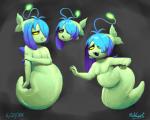 2016 anthro blue_hair breasts eyelashes fangs featureless_breasts female fish frown grey_background grumpy hair half-closed_eyes marine mataknight narrowed_eyes non-mammal_breasts open_mouth open_smile sharp_teeth short_stack shyren simple_background siren smile solo teeth undertale undertale_(series) yellow_eyes
