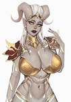 abs armor big_breasts breasts cleavage clothed clothing curled_horn curved_horn female glowing glowing_eyes horn lips markings muscular muscular_female pale_skin skimpy solo tendrils unconvincing_armor ykshelter blizzard_entertainment warcraft alien draenei humanoid lightforged_draenei hi_res