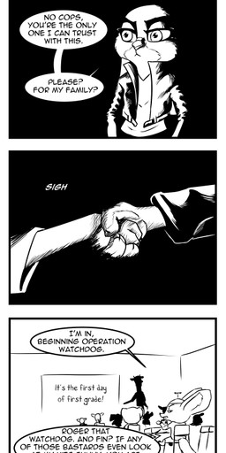 anthro cigarette clothed clothing dialogue female fur gesture group handshake humor male profanity school smoking speech_bubble text young akiric disney zootopia finnick_(zootopia) judy_hopps nick_wilde canid canine fennec_fox fox lagomorph leporid mammal rabbit true_fox 2017 black_and_white comic english_text monochrome