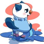 ambiguous_gender blush duo facesitting open_mouth pink_nose simple_background sitting_on_another hisashino nintendo pokemon generation_5_pokemon generation_7_pokemon mammal marine mustelid oshawott pinniped pokemon_(species) popplio 1:1 hi_res