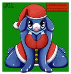 all_fours anthro big_breasts blue_body breasts christmas_clothing christmas_headwear clothing female floppy_ears hat headgear headwear holidays looking_at_viewer looking_back looking_up pokemorph santa_hat smile solo text thick_thighs sexybigears69 christmas nintendo pokemon fizzy_pop_the_popplio generation_7_pokemon pokemon_(species) popplio hi_res