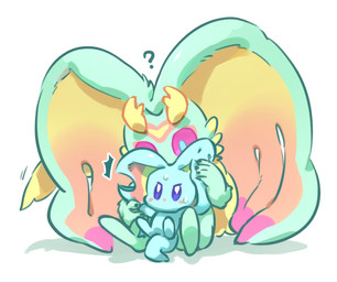 aged_down alternate_form ambiguous_gender antlers big_ears biped bipedal_feral blue_eyes blush blush_lines bodily_fluids chest_tuft countershade_torso countershading digitigrade dipstick_tail duo feral fluffy fluffy_tail fur head_wings holding_another horn huge_wings looking_at_another markings mouthless multicolored_body multicolored_fur neck_tuft notched_ear orange_body orange_fur pink_eyes pupils question_mark semi-anthro simple_background sitting size_difference sweat sweatdrop tail tail_markings tan_body tan_fur teal_body teal_fur teal_pupils tuft unusual_wing_placement white_background wings 0olqplo0 kirby_(series) kirby_and_the_forgotten_land nintendo elfilin fecto_elfilis alien chinchillid mammal rodent starling_(kirby) 2022 digital_drawing_(artwork) digital_media_(artwork) male_(lore)