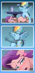 ambiguous_penetration animal_dildo animal_sex_toy bdsm blush bodily_fluids bondage bound cutie_mark dialogue dildo duo equine_dildo female female/female feral heart_symbol horn looking_pleasured lube_bottle open_mouth penetration restraints rope rope_bondage sex_toy smile sound_effects strapon sweat text wings lennonblack friendship_is_magic hasbro my_little_pony mythology rainbow_dash_(mlp) spoiled_rich_(mlp) equid equine mammal mythological_creature mythological_equine pegasus unicorn absurd_res comic english_text hi_res