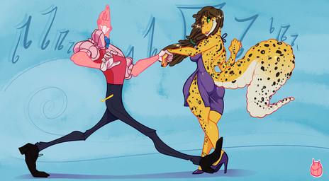 anthro big_tail breasts butt clothing dancing dreadlocks dress duo female footwear gloves handwear high_heels lindy_hop shoes simple_background spots tail tight_clothing ryarik connie_savannah sir.smiley eublepharid gecko humanoid leopard_gecko lizard reptile scalie 2017 digital_media_(artwork) hi_res