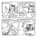 2014 4koma absurd_res anne_barnetson avian base_two_layout bird bite black_nose canid canine canis comic customer_service_wolf dialogue english_text feral four_frame_image grid_layout group hi_res imminent_vore mammal onomatopoeia snout sound_effects text traditional_media_(artwork) two_row_layout wolf