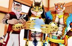 anthro clothed clothing countershading green_eyes group letter male muscular muscular_anthro muscular_male malicekira nekojishi nintendo studio_klondike super_smash_bros. likulau lin_hu shu-chi clouded_leopard felid feline leopard_cat mammal pantherine prionailurus tiger 3d_(artwork) digital_media_(artwork) hi_res mikumikudance_(artwork)