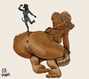 anthro blonde_hair blue_hair breasts butt clothing duo feet female genitals hair hat headgear headwear looking_at_viewer looking_back micro on_one_leg penis presenting presenting_hindquarters presenting_vulva small_penis soles standing tied_hair toes vulva pinkurii activision crash_bandicoot_(series) coco_bandicoot bandicoot mammal marsupial murid murine rat rodent absurd_res hi_res trans_(lore) trans_woman_(lore)