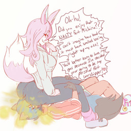 anthro big_butt blue_hair blush body_worship bottomwear breasts butt butt_sniffing butt_worship clothing dialogue dipstick_tail dominant dominant_female duo enjoying_farts eye_roll facesitting fart fart_cloud fart_fetish fart_heart fart_sniffing farting_on_another farting_on_face female female/female footwear forced grin hair heart_after_text heart_symbol holding_both_legs hoodie humiliation humiliation_fetish jacket looking_down looking_down_at_partner looking_pleasured lying markings medium_breasts on_back pants pink_hair raised_tail red_eyes scent_play shirt shoes shorts simple_background sitting sitting_on_another smile smirk smug sneakers sniffing speech_bubble submissive submissive_female tail tail_markings talking_to_another talking_to_partner teasing text tight_bottomwear tight_clothing tight_pants topwear white_background aweye-ff brand_new_animal studio_trigger michiru_kagemori nazuna_hiwatashi canid canine fox mammal raccoon_dog tanuki 1:1 2020 digital_drawing_(artwork) digital_media_(artwork) english_text hi_res