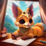 anthro big_ears bone chest_tuft cloud drawing gnar_(lol) hi_res league_of_legends lying male mountain nude on_front pencil plant plushie riot_games sketchbook skull sky solo spectralfox1521 teeth tencent tree tuft tusks window yordle young