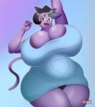 4_fingers anthro belly belly_overhang big_belly big_breasts black_hair blue_hair breasts ear_piercing fangs female fingers fur hair huge_breasts open_mouth overweight overweight_anthro overweight_female piercing purple_body purple_eyes purple_fur solo tail teeth thick_thighs tongue wide_hips yellow_sclera ai_od undertale_(series) catty_(undertale) domestic_cat felid feline felis mammal 2023 absurd_res hi_res