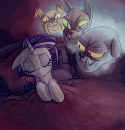 bed bed_sheet bedding dream eyelashes eyes_closed female furniture hair hooves mouth_closed nightmare pillow pupils purple_hair sleeping smile white_body whitediamonds friendship_is_magic hasbro my_little_pony rarity_(mlp) canid diamond_dog_(mlp) mammal 2012
