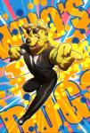 anthro clothed clothing eyewear fur kemono male solo sunglasses tongue tongue_out yellow_body yellow_fur nviek5 bojack_horseman netflix mr._peanutbutter canid canine canis domestic_dog mammal 2019 absurd_res hi_res