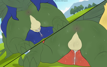 anthro anus backsack balls bodily_fluids butt cum cum_in_vagina cum_inside cum_on_anus duo female from_front_position genital_fluids genitals leaking_cum male male/female mating_press penetration penile penile_penetration penis penis_in_vagina perineum sex split_screen sweat sweaty_butt vaginal vaginal_penetration vulva winick-lim nintendo pokemon blaziken generation_3_pokemon generation_6_pokemon greninja pokemon_(species) sceptile 16:10 2024 absurd_res hi_res widescreen