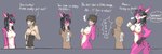 anthro biped black_hair black_markings breasts brown_hair compression_tools countershade_face countershade_fur countershade_neck countershade_torso countershading dialogue duo female female_anthro fur gender_transformation gloves_(marking) hair horn human_to_anthro licking licking_lips licking_own_lips male male_human markings mostly_nude mtf_transformation nipples nude pink_body pink_fur purple_body purple_eyes purple_fur simple_background species_transformation standing surprise tail text thought_bubble tongue tongue_out transformation trapped white_body white_fur mxl ayase_(ayasebunny) animate_inanimate human living_clothing mammal 2011 colored english_text