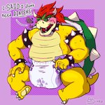 abdl anthro clothed clothing diaper diaper_fetish embarrassed king male royalty solo wearing_diaper slinkzstinkz mario_bros nintendo bowser koopa scalie 1:1