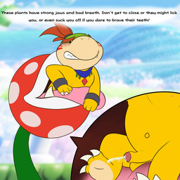 ambiguous_gender anthro balls bodily_fluids cum duo ejaculation erection foreskin genital_fluids genitals hair humanoid_genitalia humanoid_penis male markings navel nipples nude penis plant plant_pred red_hair shell-less small_balls small_penis text tongue tongue_out tribal tribal_markings vore yellow_body young young_anthro young_male tribaldragon mario_bros nintendo bowser_jr. elemental_creature flora_fauna koopa piranha_plant scalie 1:1 absurd_res english_text hi_res