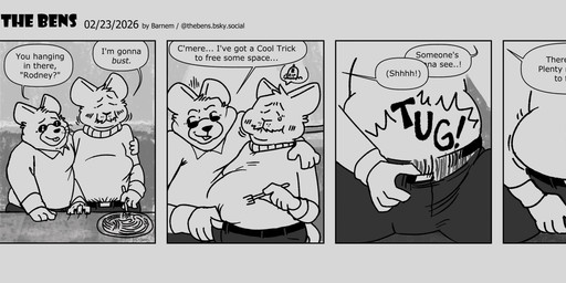 anthro belly big_belly bottomwear clothing dialogue duo eating eyewear male male/male overweight overweight_male pants shirt sunglasses text topwear barnem mammal murid murine rat rodent 2026 comic english_text hi_res monochrome