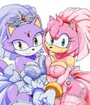 amber_eyes anthro big_breasts breast_squish breasts breasts_frottage bridal_lingerie clothing dress duo female female/female green_eyes lingerie squish tail wedding_dress barely_sly sega sonic_the_hedgehog_(series) amy_rose blaze_the_cat eulipotyphlan felid feline hedgehog mammal 2023 hi_res signature