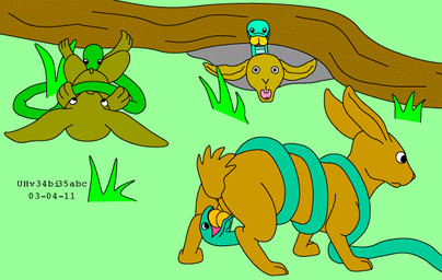 animal_genitalia ball_bite balls balls_eating balls_in_mouth brown_body brown_fur castration cock_and_ball_torture coiling day feral forced forced_castration frown fur genital_mutilation genital_torture genitals grass green_body green_grass green_scales group lying male male/male mutilation on_back open_mouth outside plant roots scales sheath smile tree urbanhermit lagomorph leporid mammal rabbit reptile scalie snake 2003 colored