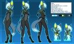 anthro black_sclera female fur glowing glowing_body glowing_fur glowing_hair glowing_markings hair markings pose solo super_soldier teasing teasing_viewer text yellow_eyes erdfurry kiki_(hunterx90) canid canine canis coyote mammal english_text hi_res model_sheet