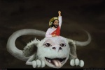 auryn beard black_hair brown_eyes duo facial_hair fur hair happy humor jewelry male necklace open_mouth ouroboros parody pink_body pink_fur religion teeth text tongue tongue_out joseph_griffith asian_mythology east_asian_mythology mythology the_neverending_story falkor jesus_christ canid canine dragon eastern_dragon furred_dragon furred_scalie human hybrid luck_dragon mammal mythological_creature mythological_scalie scalie english_text hi_res